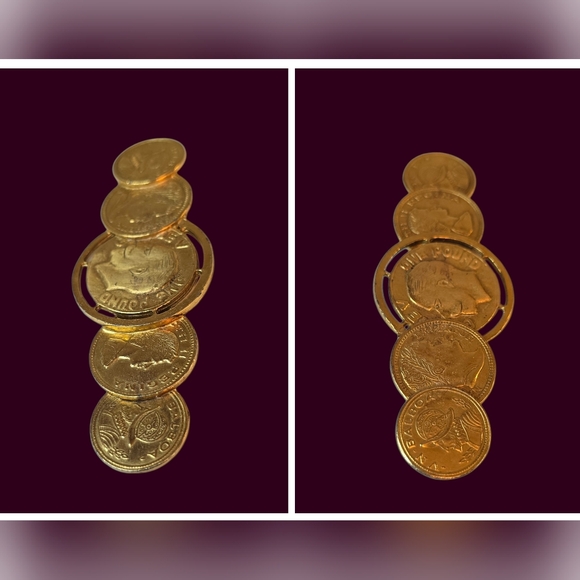 Vintage Gold Tone Replica Coins Brooch - Picture 3 of 3